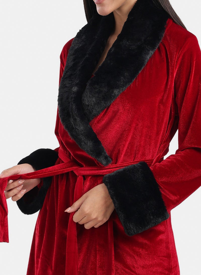 Carina Velvet Robe with Fur Trim - Image 5